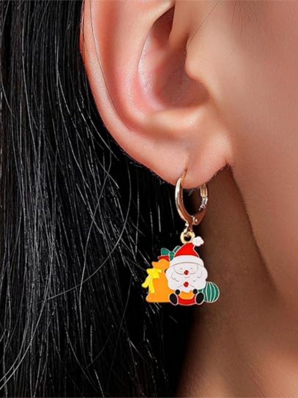 Christmas Colorful Beaded Necklace and Earring Set for Women Festive Charms Red